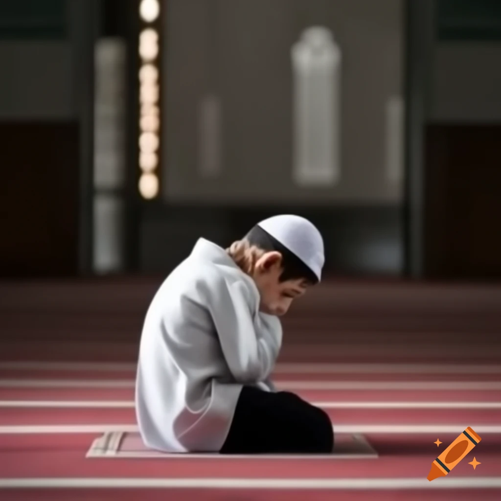 Child crying inside mosque, reflecting emotional moment