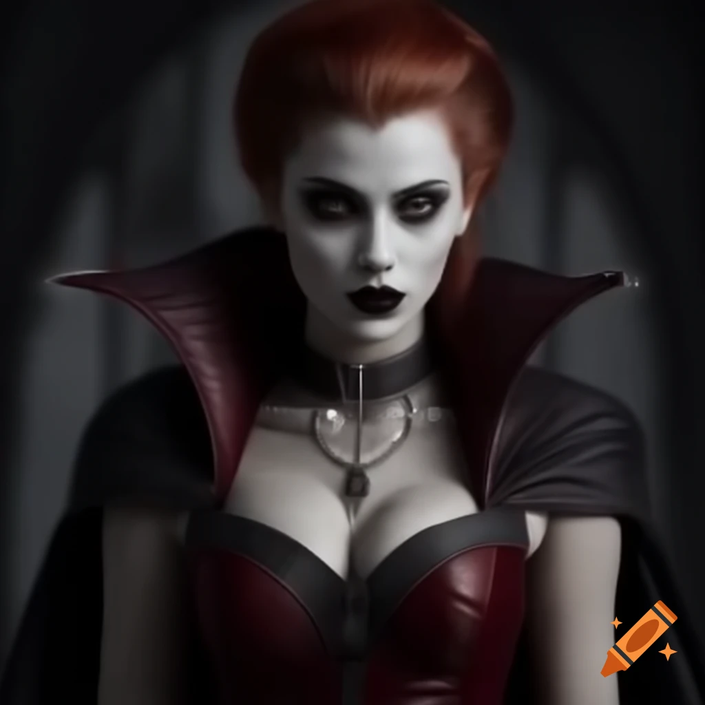Realistic greyscale portrait of a vampire girl