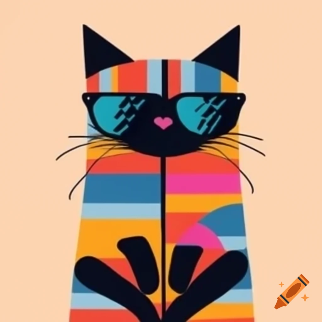Cartoon art of a black cat with pajama stripes and sunglasses