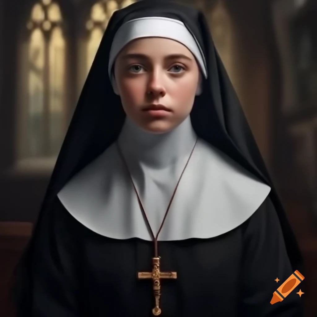 Young nun in old west attire holding a rosary