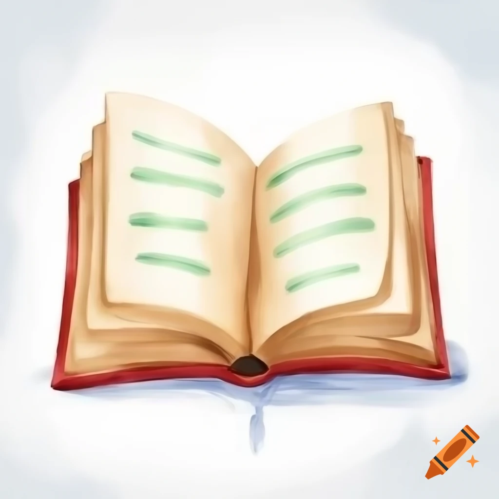 Cartoon open book on white background in watercolor style