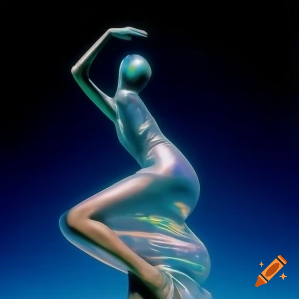 Pop surreal photography featuring iridescent glass statue