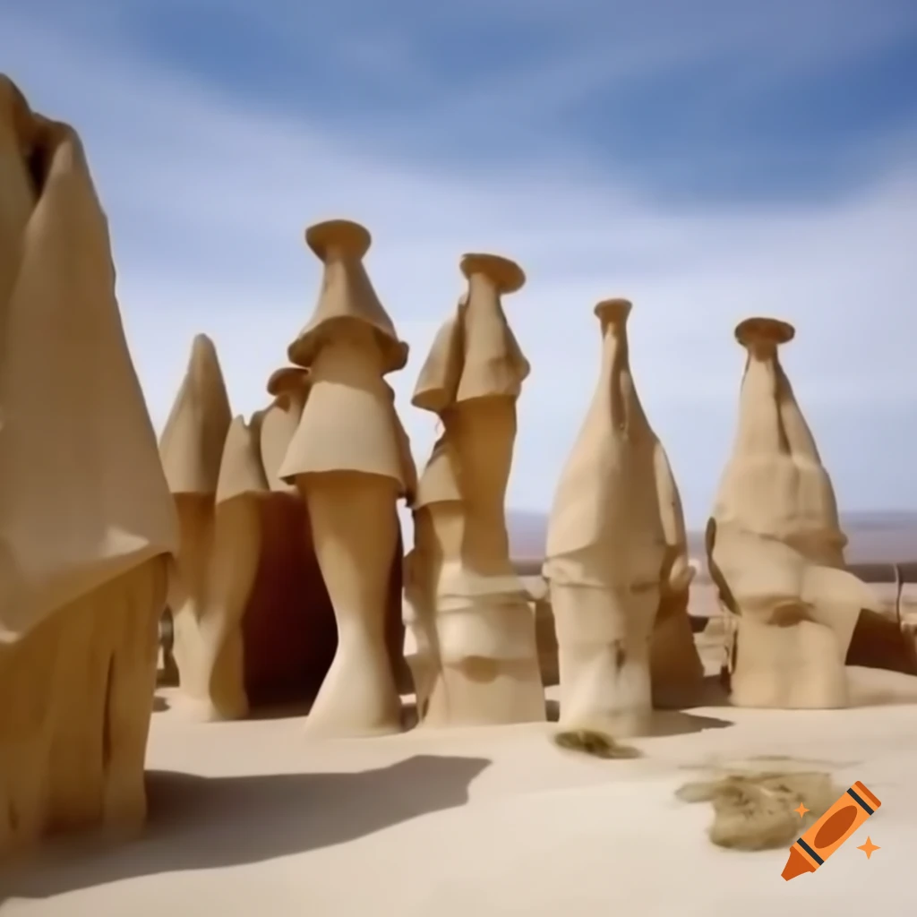 Ancient stone hoodoos carved into standing figures