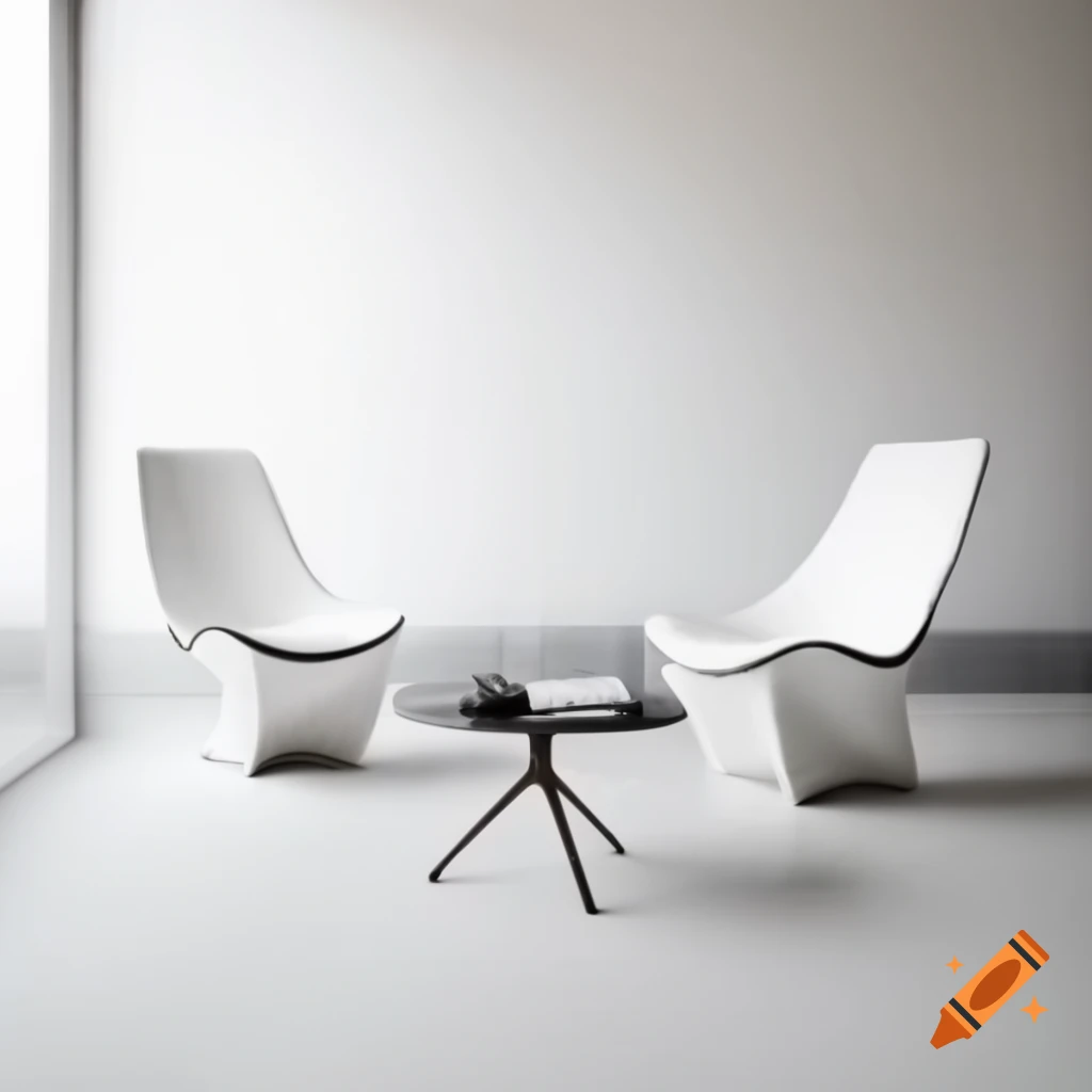 Modern white chairs and table in calming white and grey space