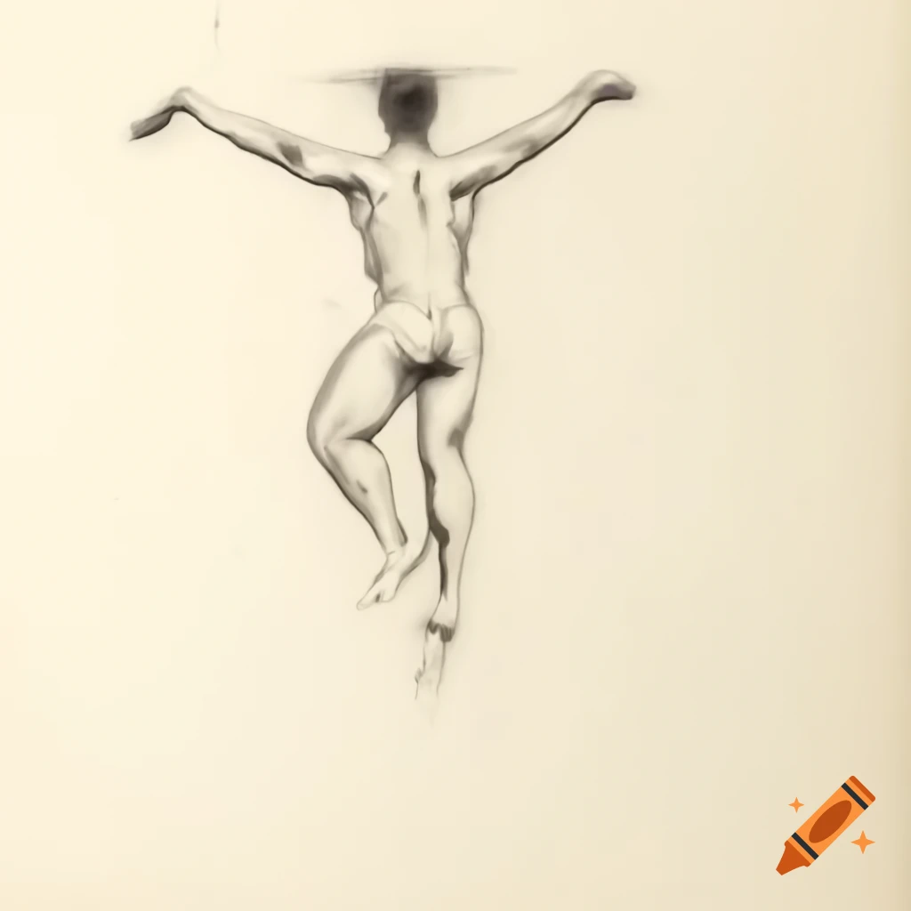 Minimalistic sketch of a man falling with long hair outline