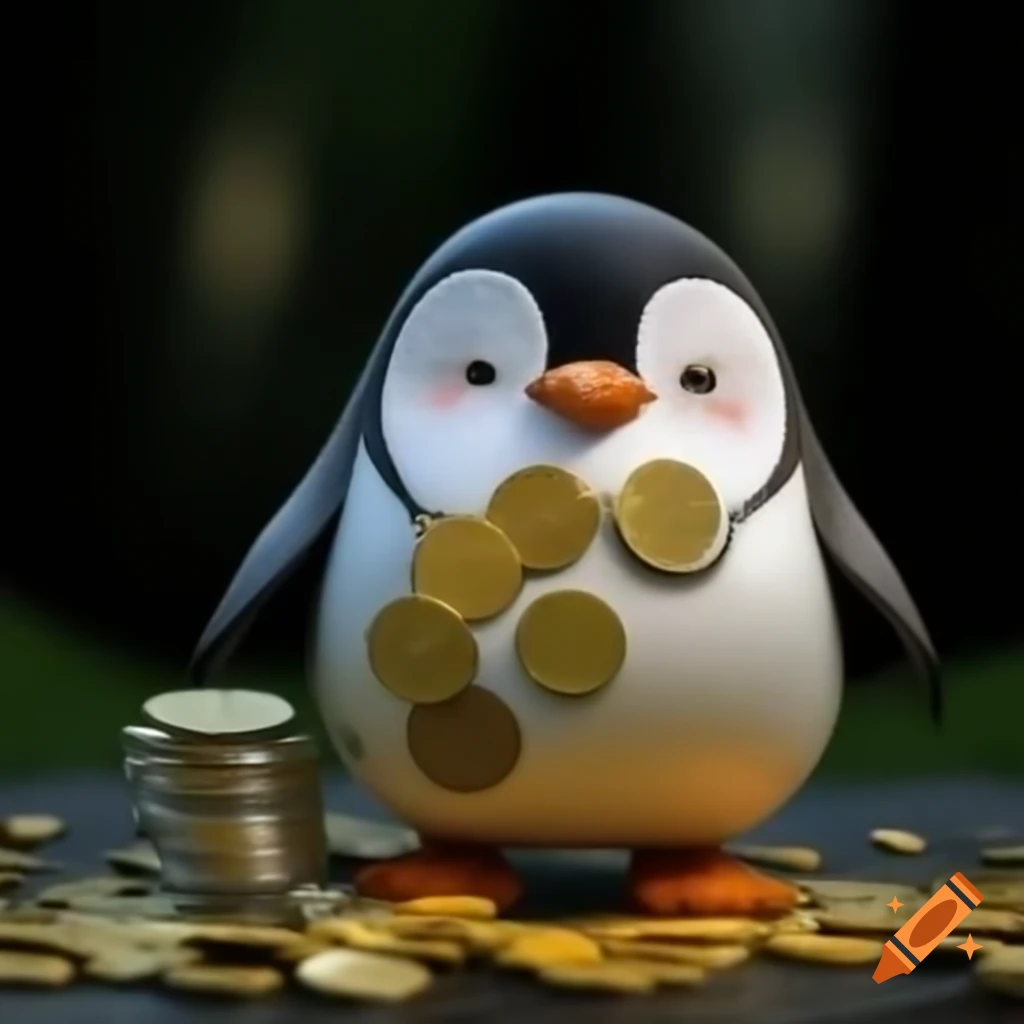 Whimsical tuxedoed penguin with coin slot for spare change