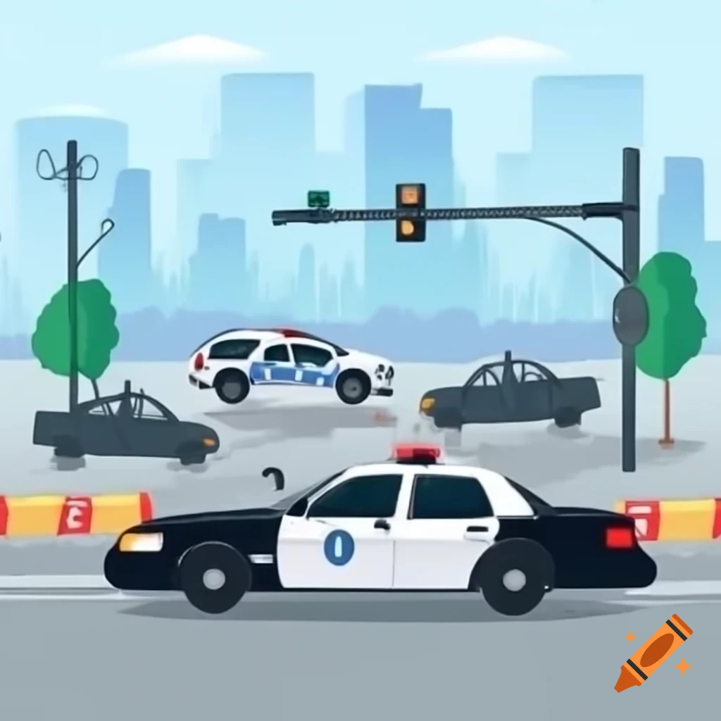 Police and SWAT vehicles blocking road to infected city in ultra-detailed scene