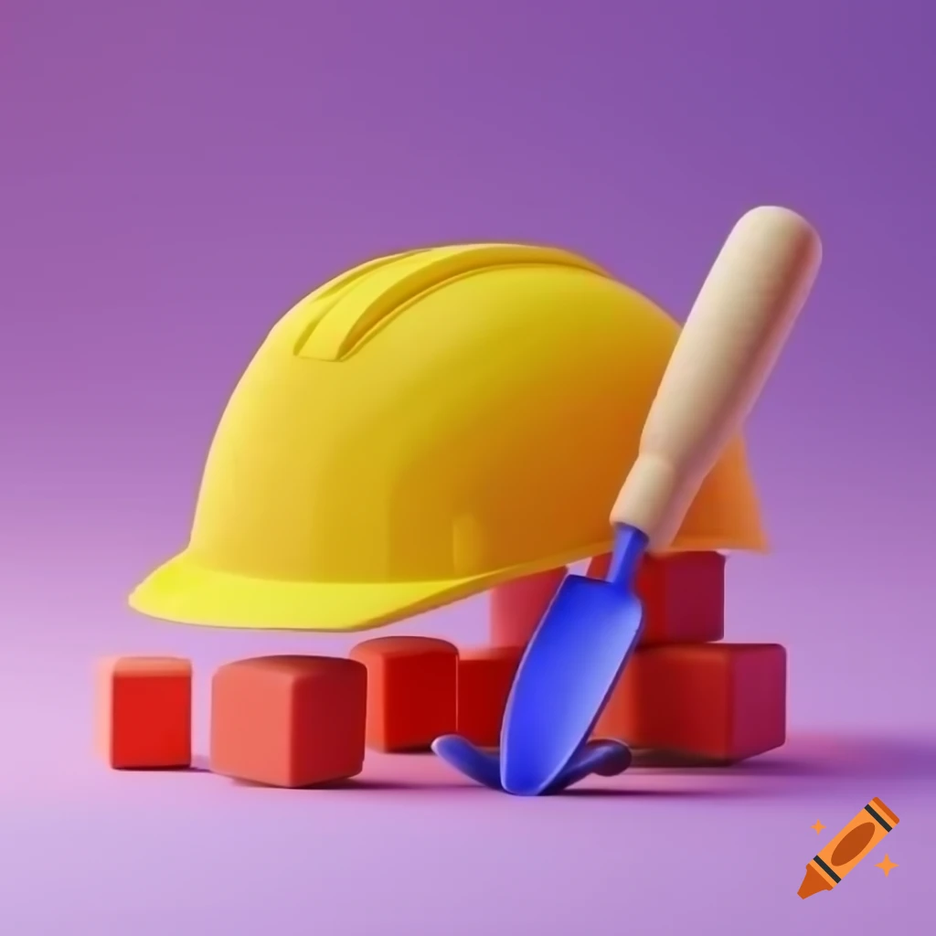 3D image of helmet with bricks and trowel mixing cement