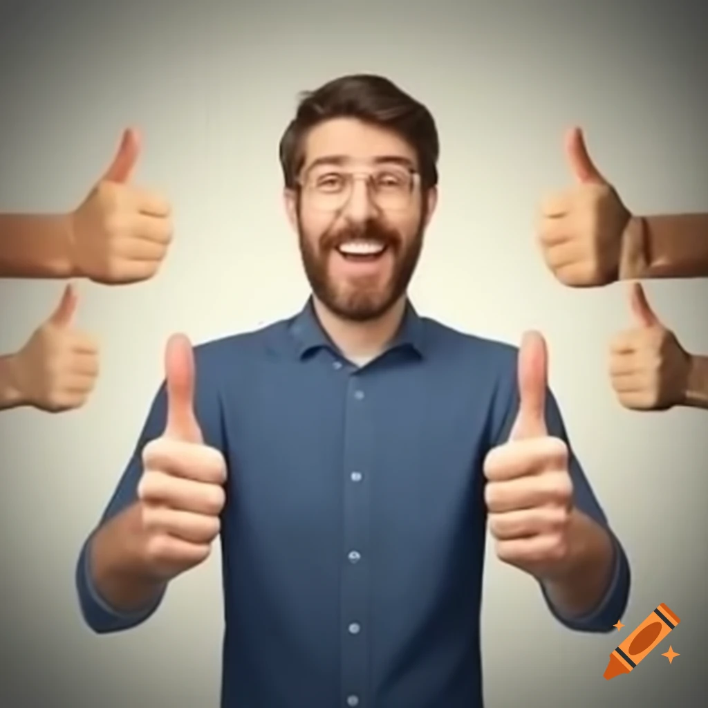 Man smiling and giving four thumbs up