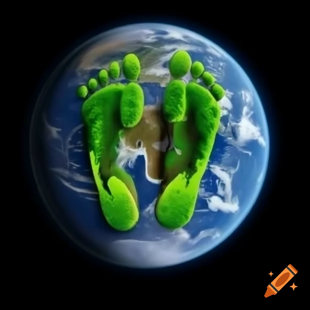 Green footprint on fresh earth indicating footsteps