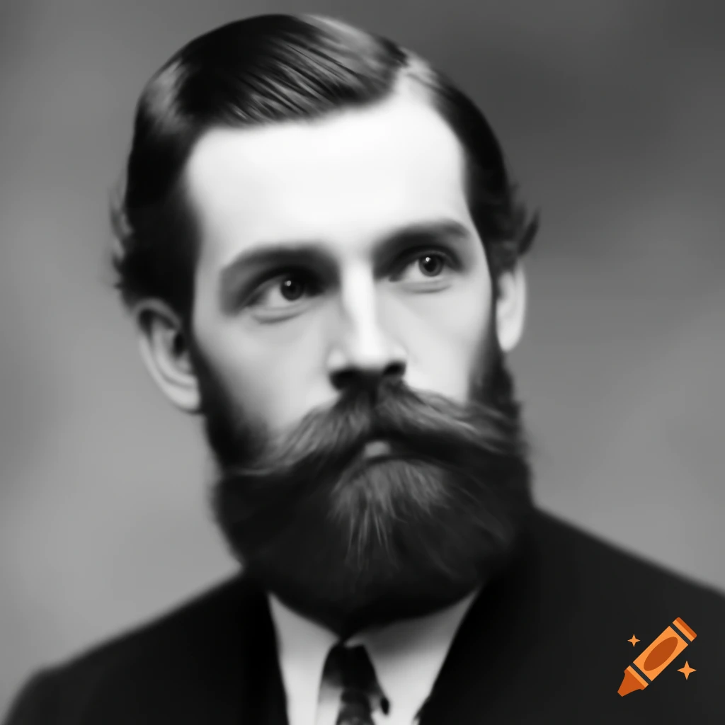 Portrait of a 45-year-old Scottish man from 1930 with a beard and short hair