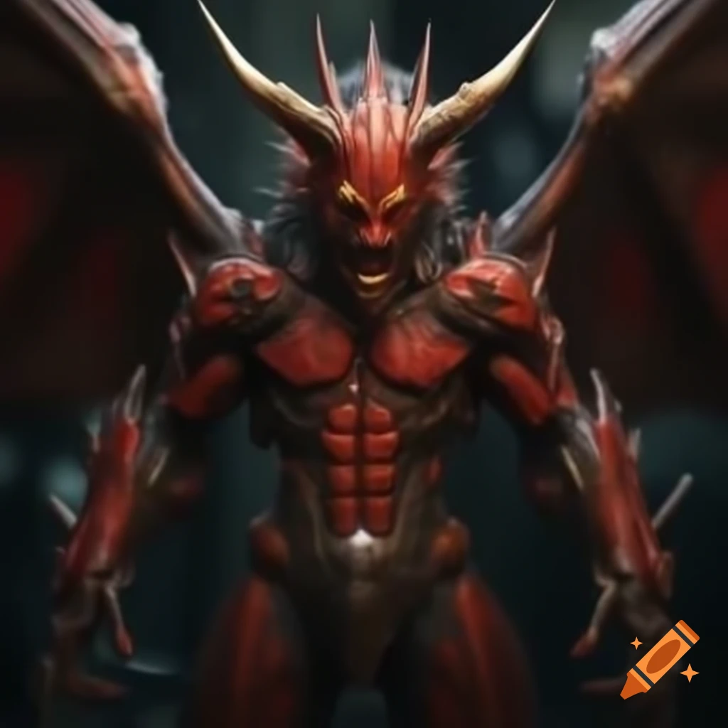 Ice demon with sword in an impaled position in a surreal landscape