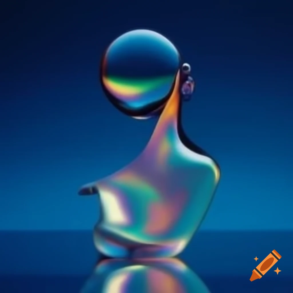 Pop surreal photography featuring iridescent glass statue