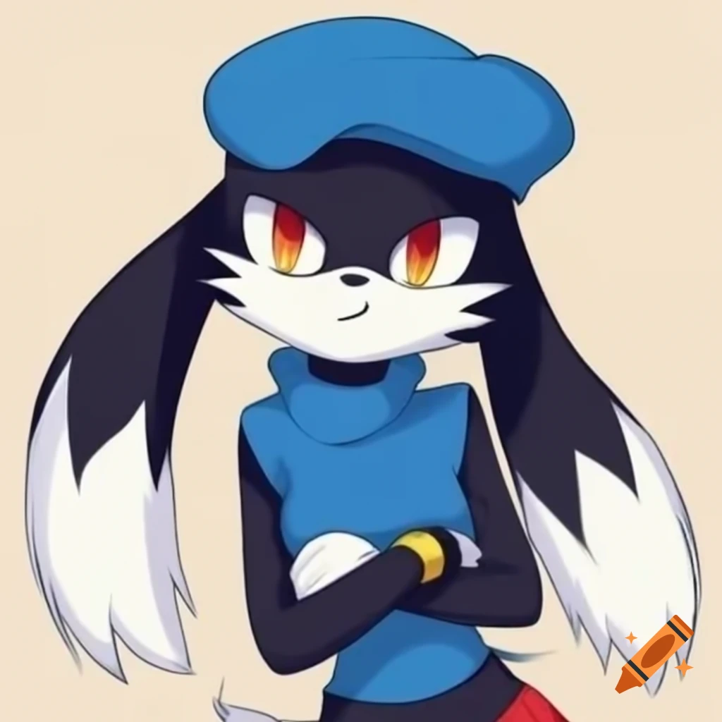 Klonoa character in sleeveless blue turtleneck with arms crossed