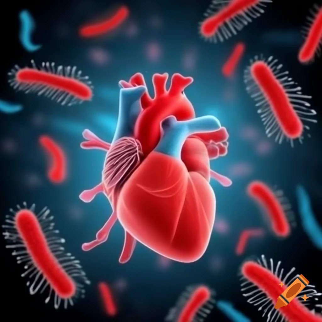 Biological background featuring heart, bacteria, plants, birds, and animals