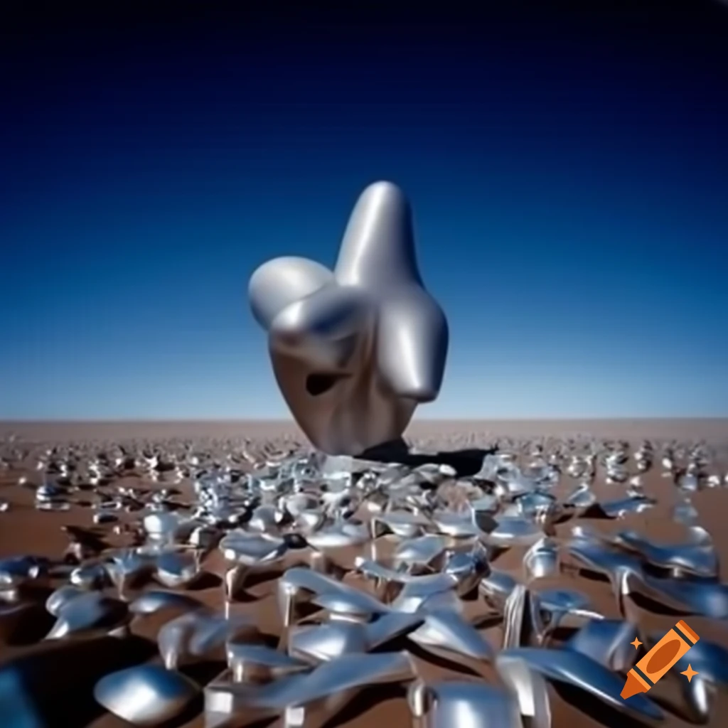 Pop surrealism photography featuring silver statue from the 2000s