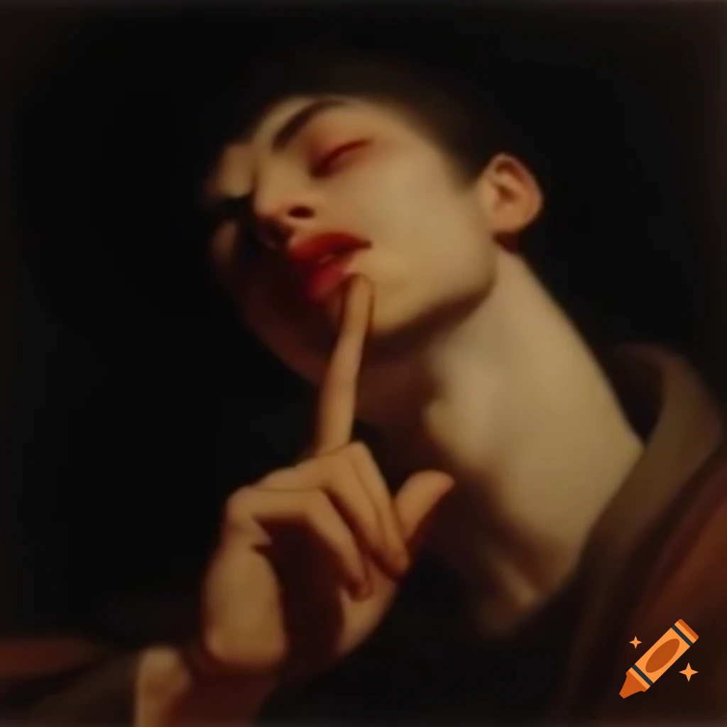 Chiaroscuro depiction of male figure in contemplative pose