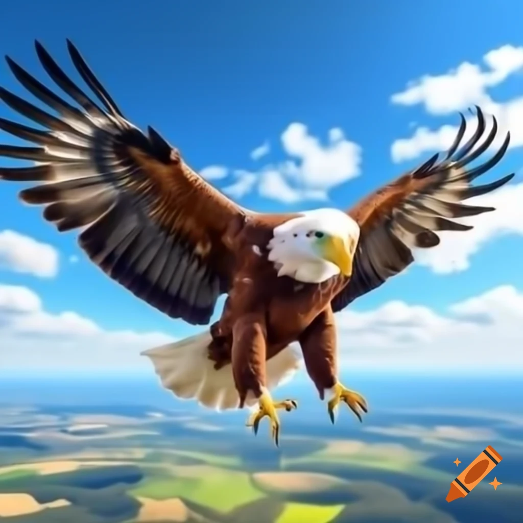 Yellow eagle soaring over Hungarian countryside with outstretched wings