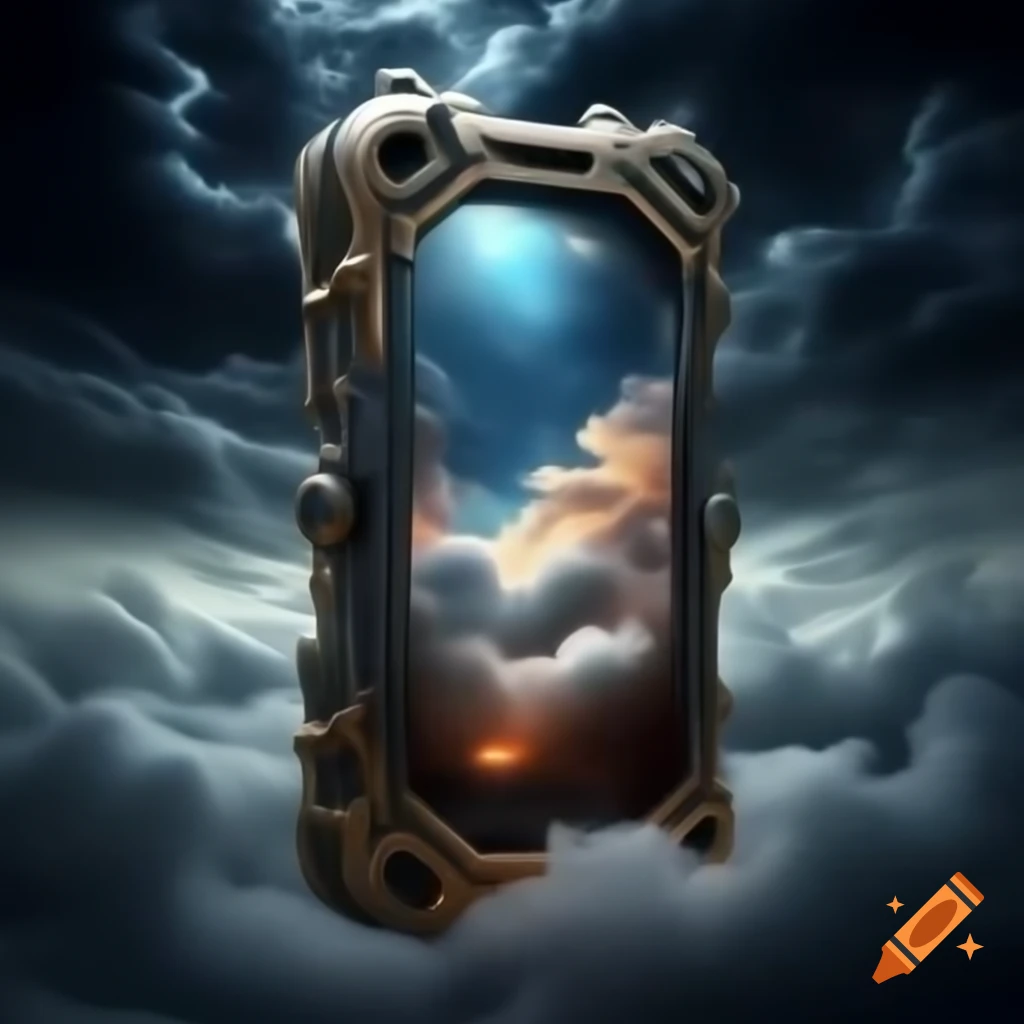 Futuristic racebike phone case in otherworldly landscape with swirling clouds