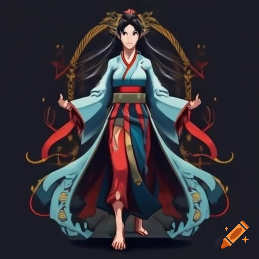 Martial arts heroine with long hair in 1800s Asian-inspired outfit
