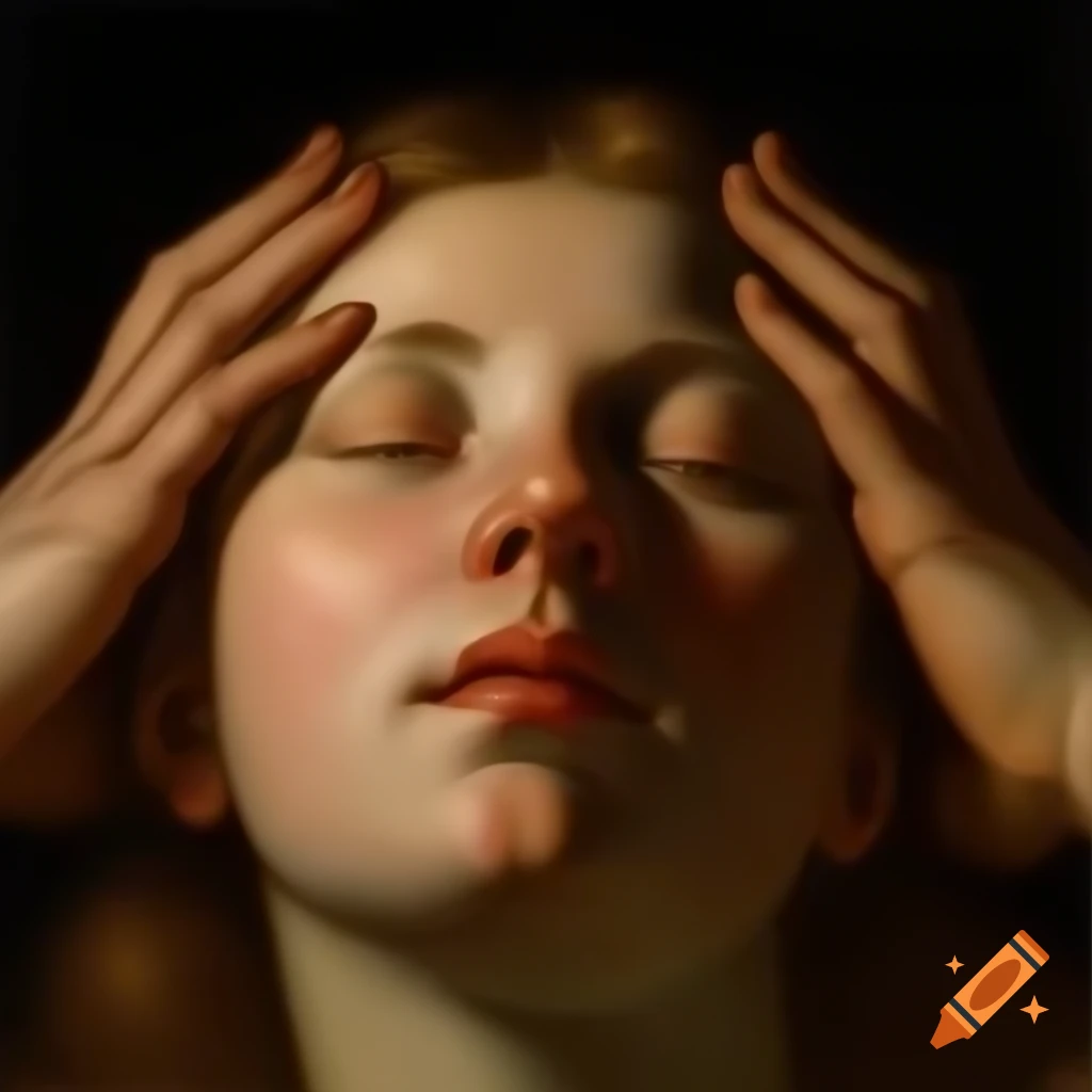 Abstract painting of woman with hands on ears, evoking various artistic styles