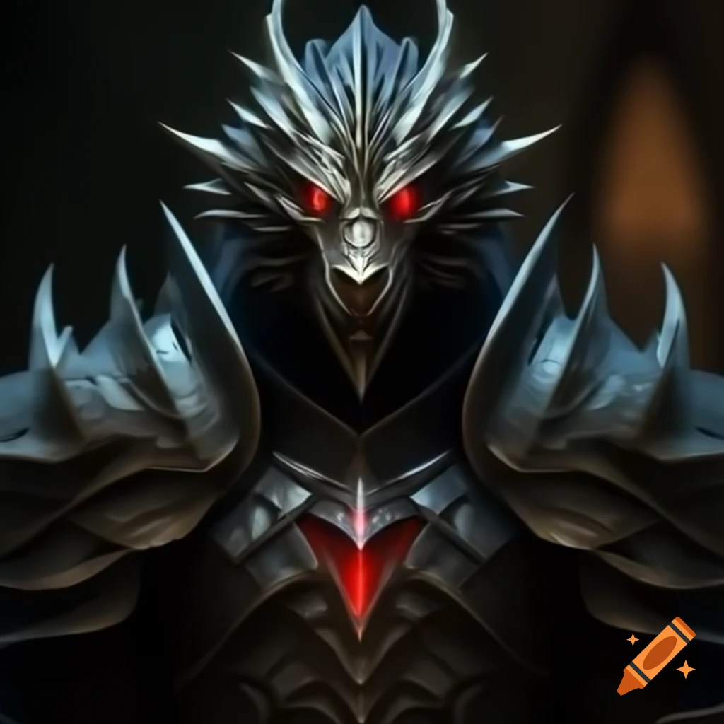 Dragonborn Paladin with red glowing eyes in black scalemail armor