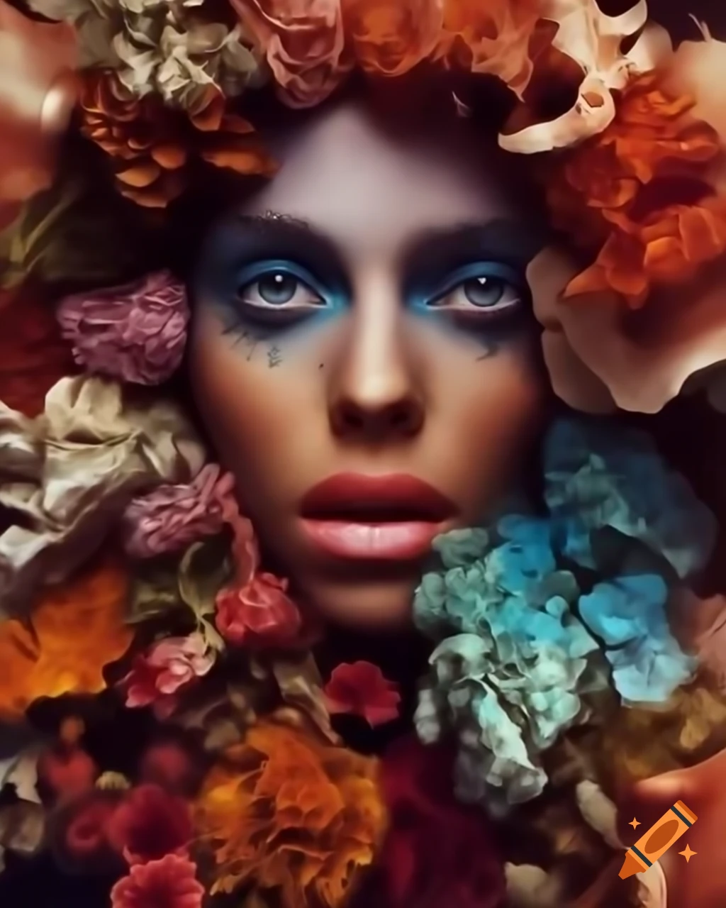 Whimsical tapestry featuring surreal fashion fantasy in vibrant colors