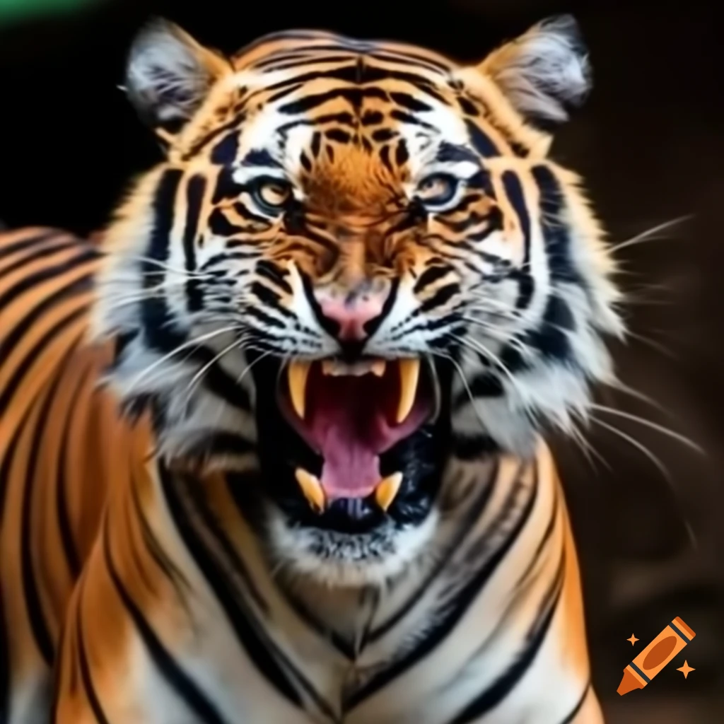 Roaring tiger in a natural setting