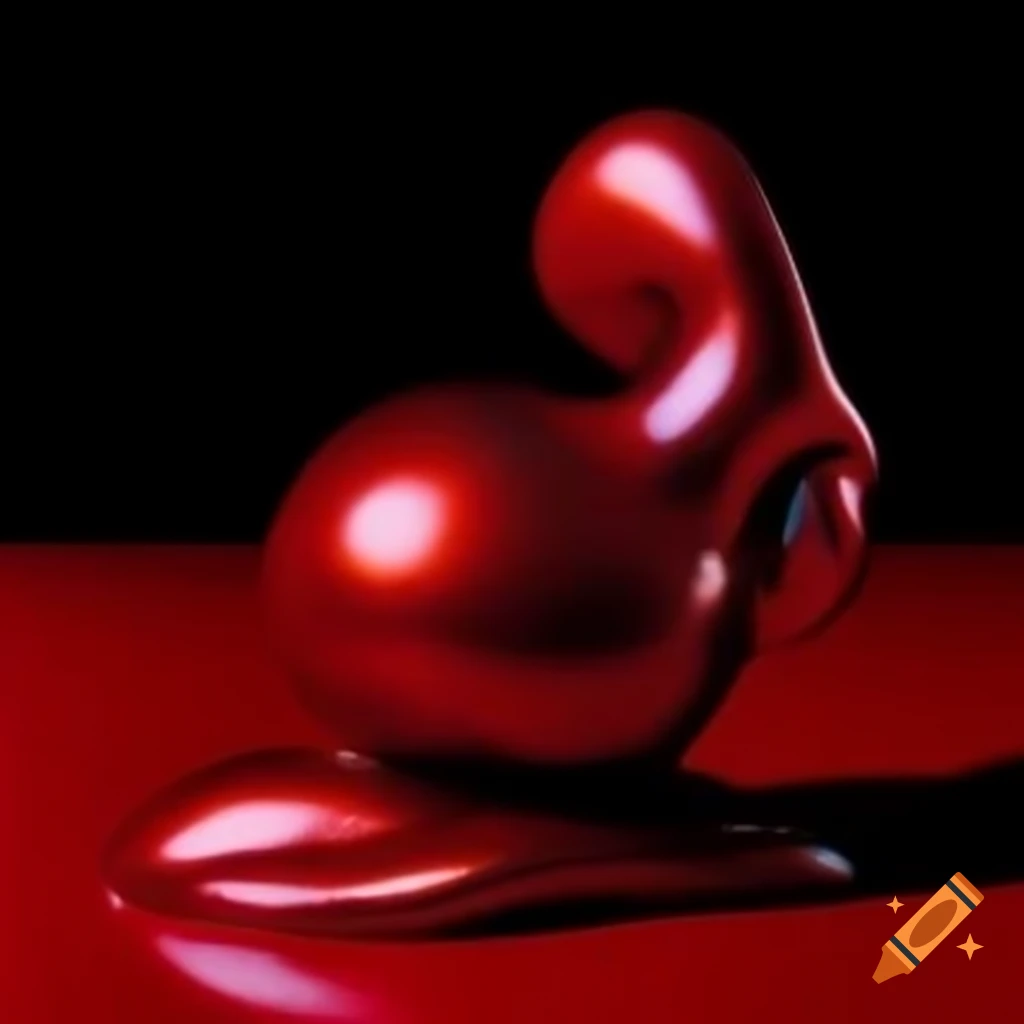 Pop surreal photography featuring iridescent red glass statue