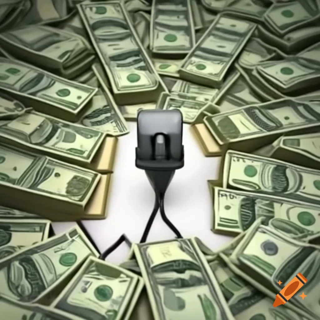Electrical plug connected to stacks of money