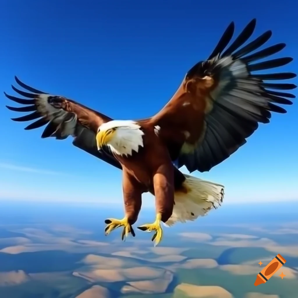 Yellow eagle soaring over Hungarian countryside with outstretched wings