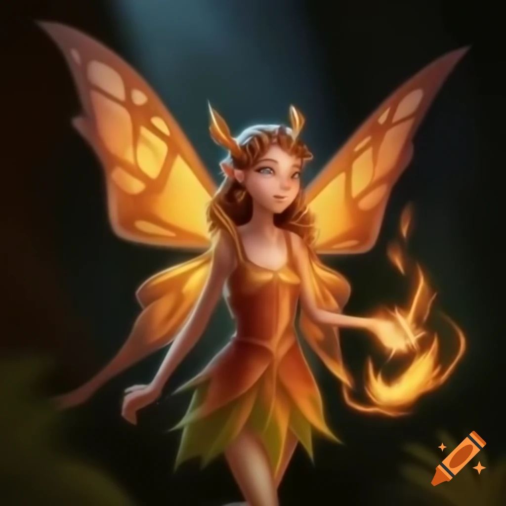 Clumsy fire fairy sorcerer with wings and wild magic