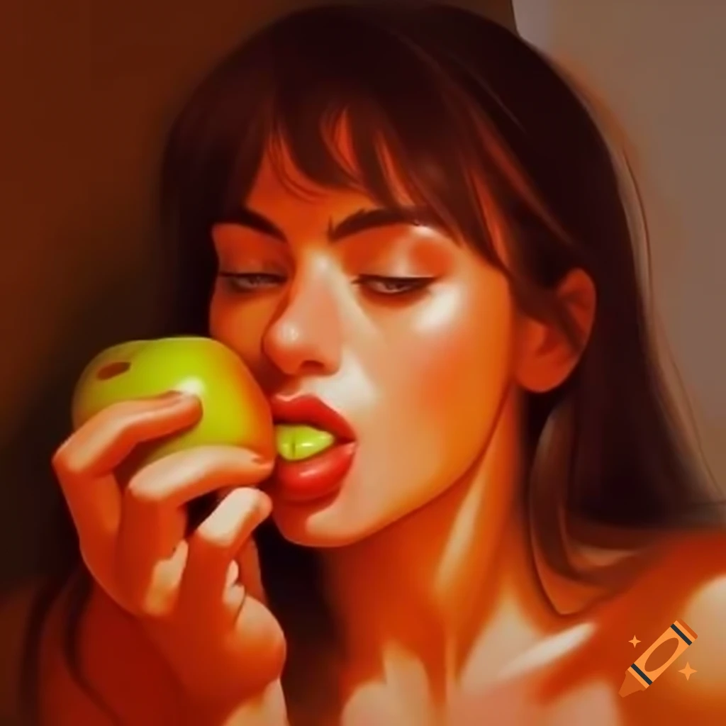 Brunette woman enjoying an apple