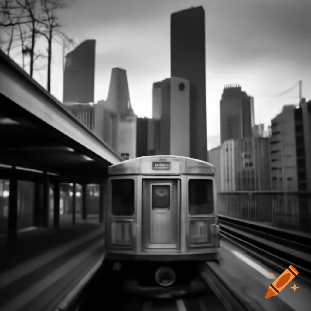 D62A train entering elevated station in winter with skyscrapers in background