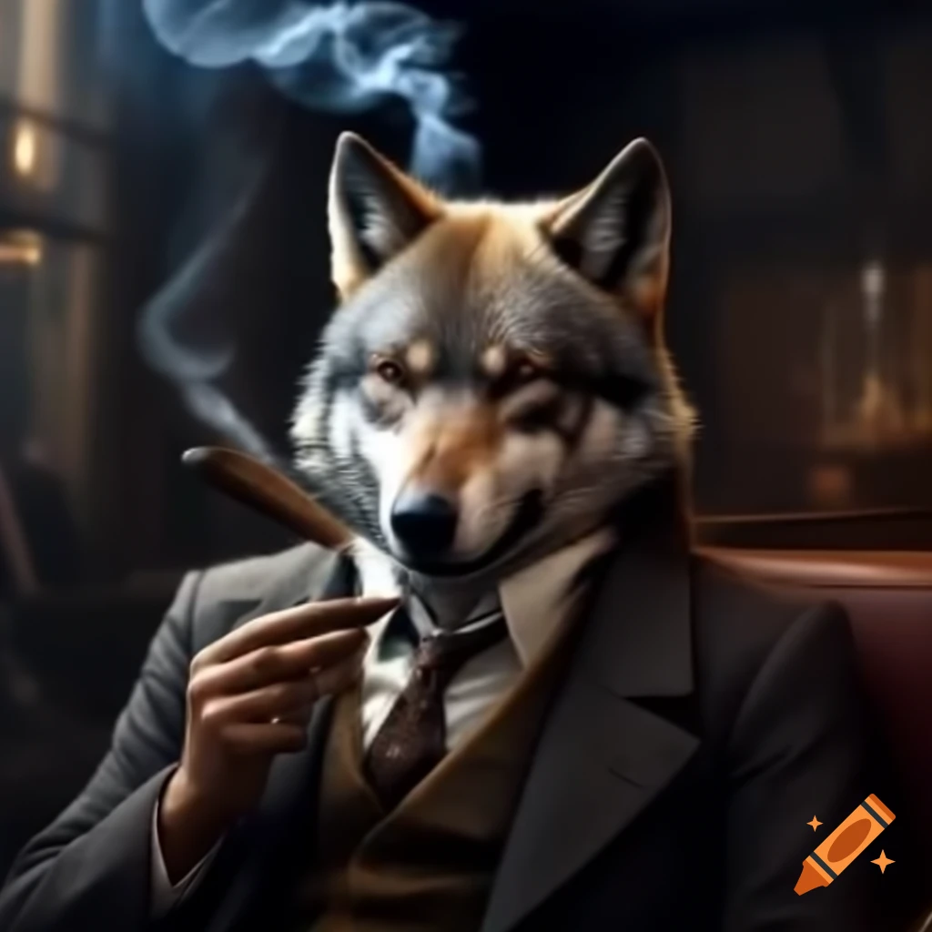 Lonely wolf with a cigar in a sigma-style portrayal