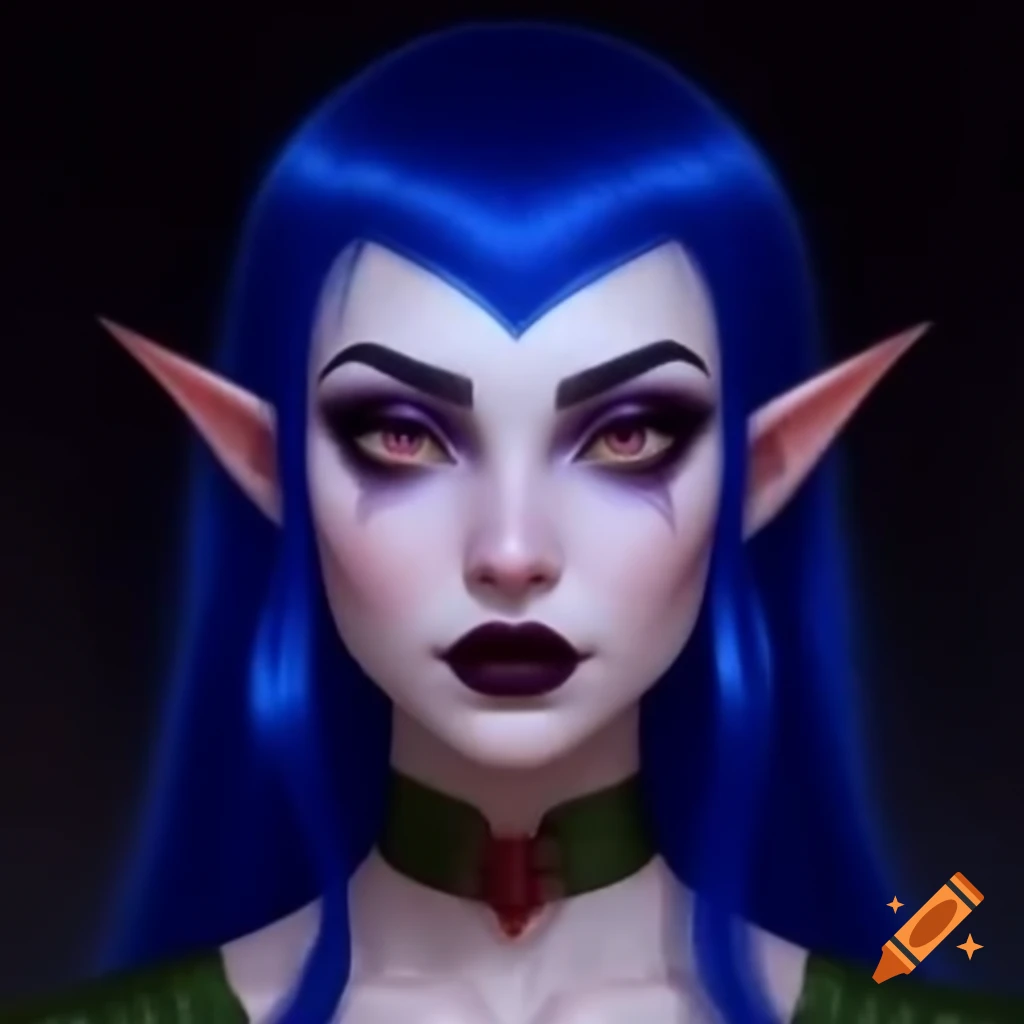 Beautiful Latina vampire elf with sapphire blue hair
