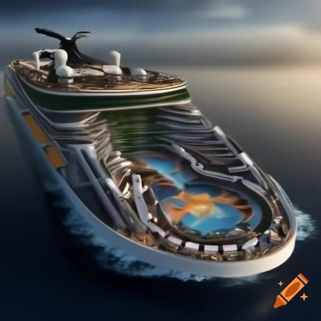Advanced cruise ship with waterpark, go-karts, and basketball courts