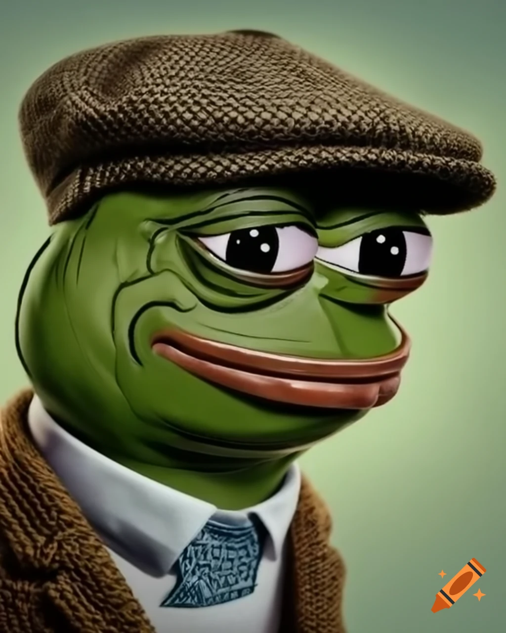 Pepe meme character with tweed hat and razor blade accessory
