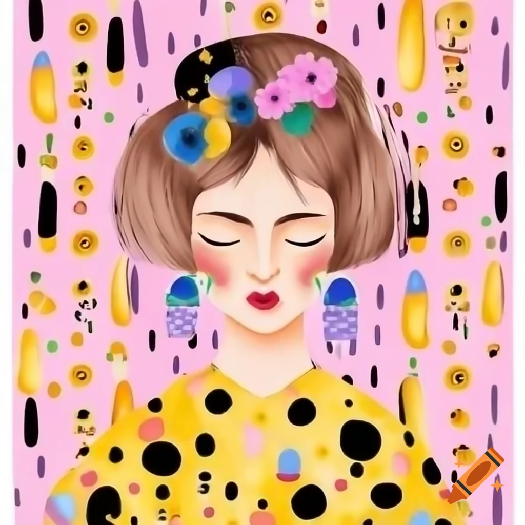 Woman with medium-length brown hair in pink, purple dress, black cat, Klimt Courbet Doré style