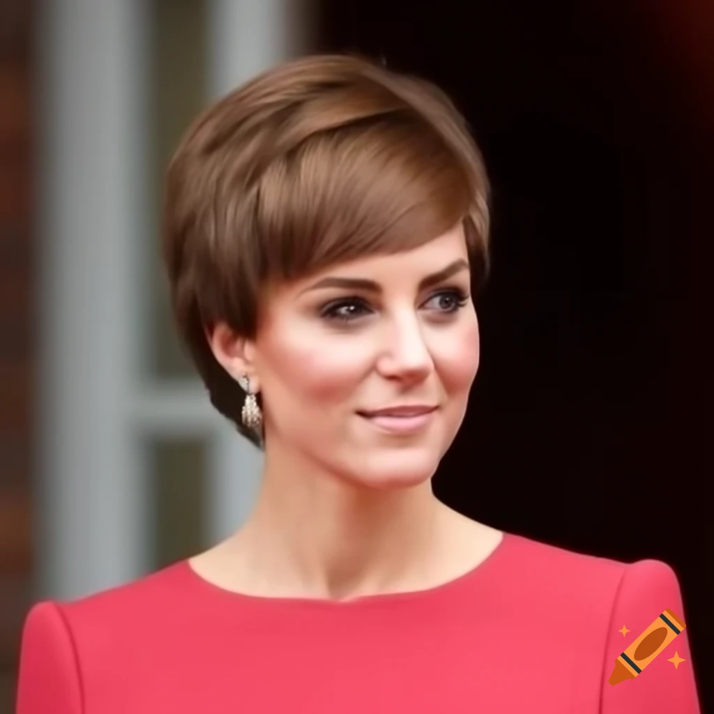 Catherine Middleton showcasing trendy cropped pixie cut with regal sophistication
