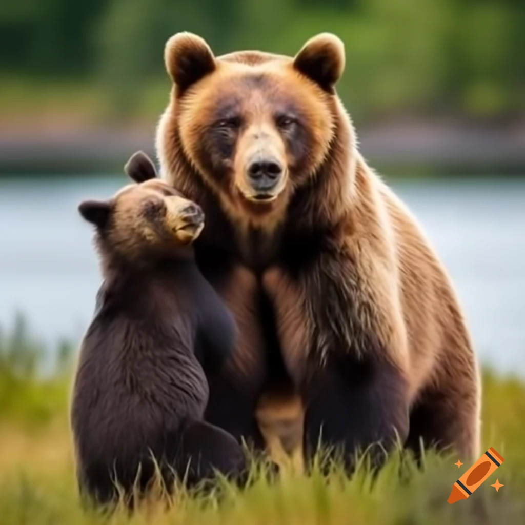 Two bears in a loving pose, depicting affection