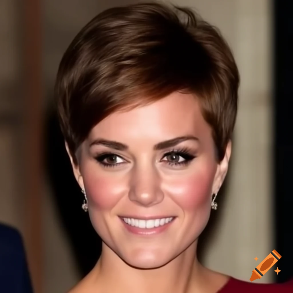 Catherine middleton showcasing trendy cropped pixie cut with regal