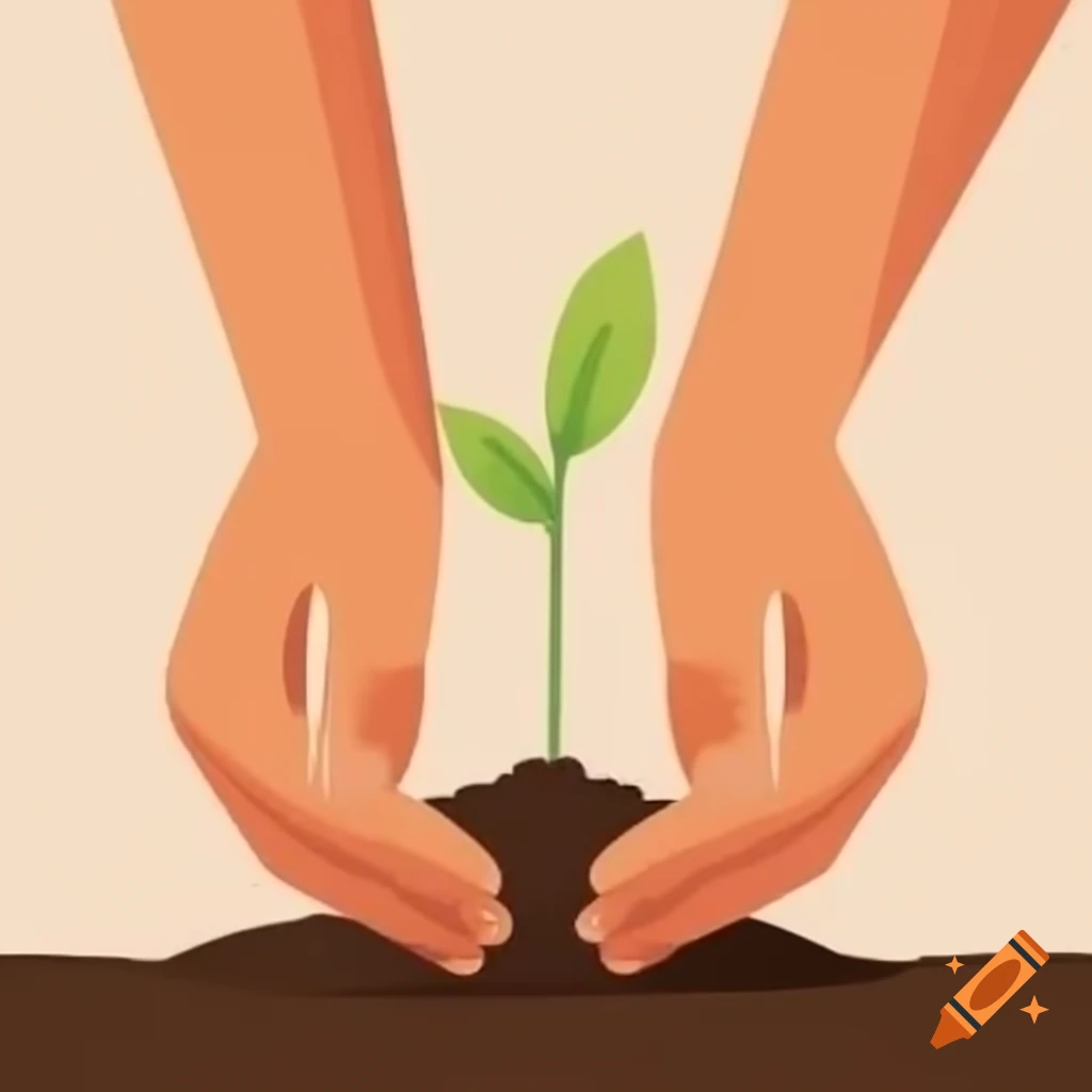 Hands planting a small plant sprout in the soil