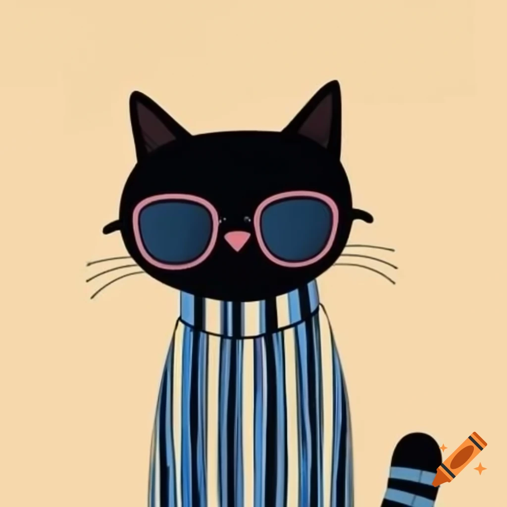 Cartoon art of black cat with pajamas and sunglasses