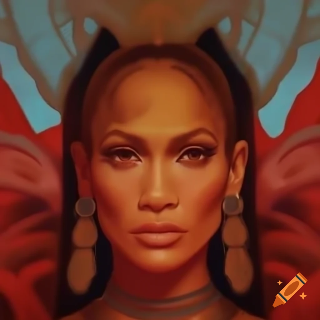 Frazetta-style painting featuring a woman reminiscent of Jennifer Lopez