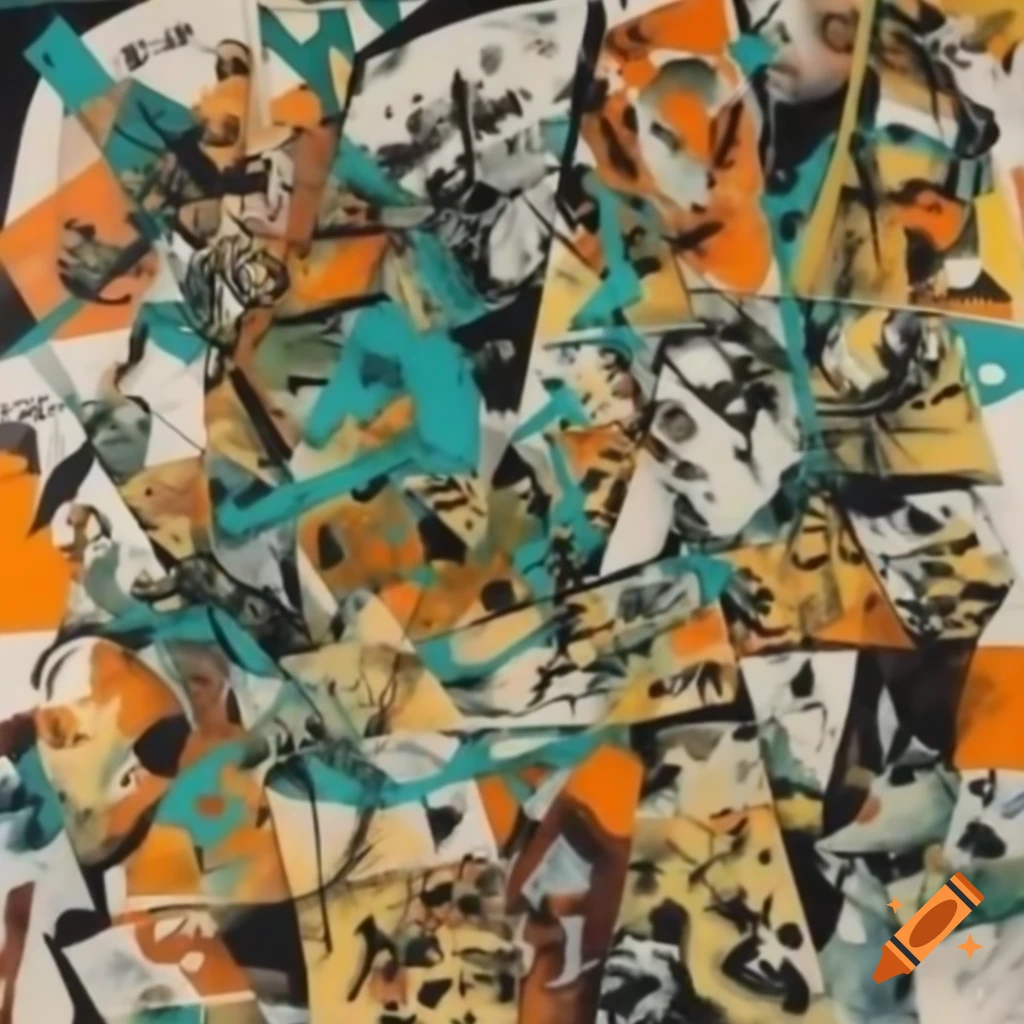 Abstract painting with layered, chaotic composition in comic book art style