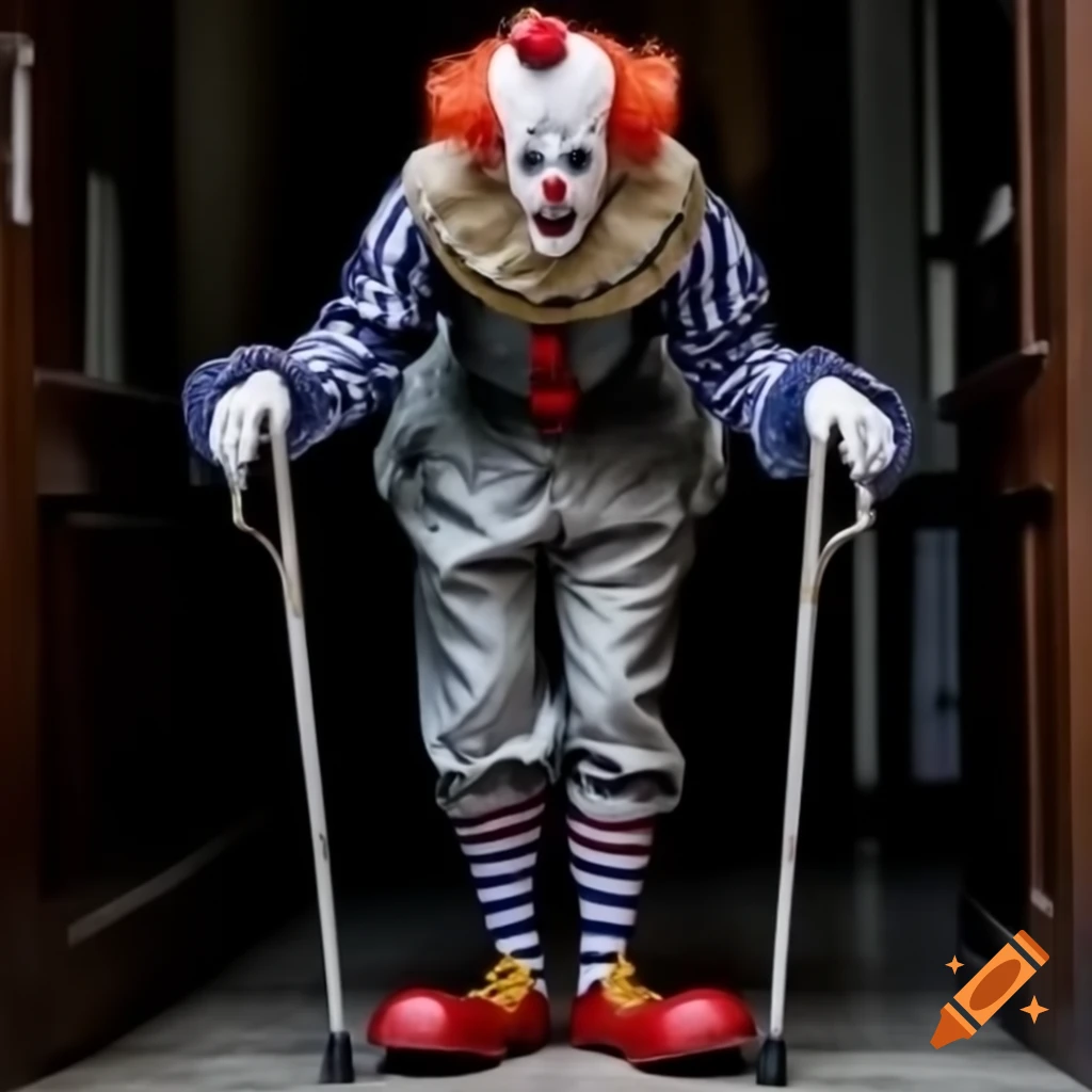 Crutches the Clown in a horror setting