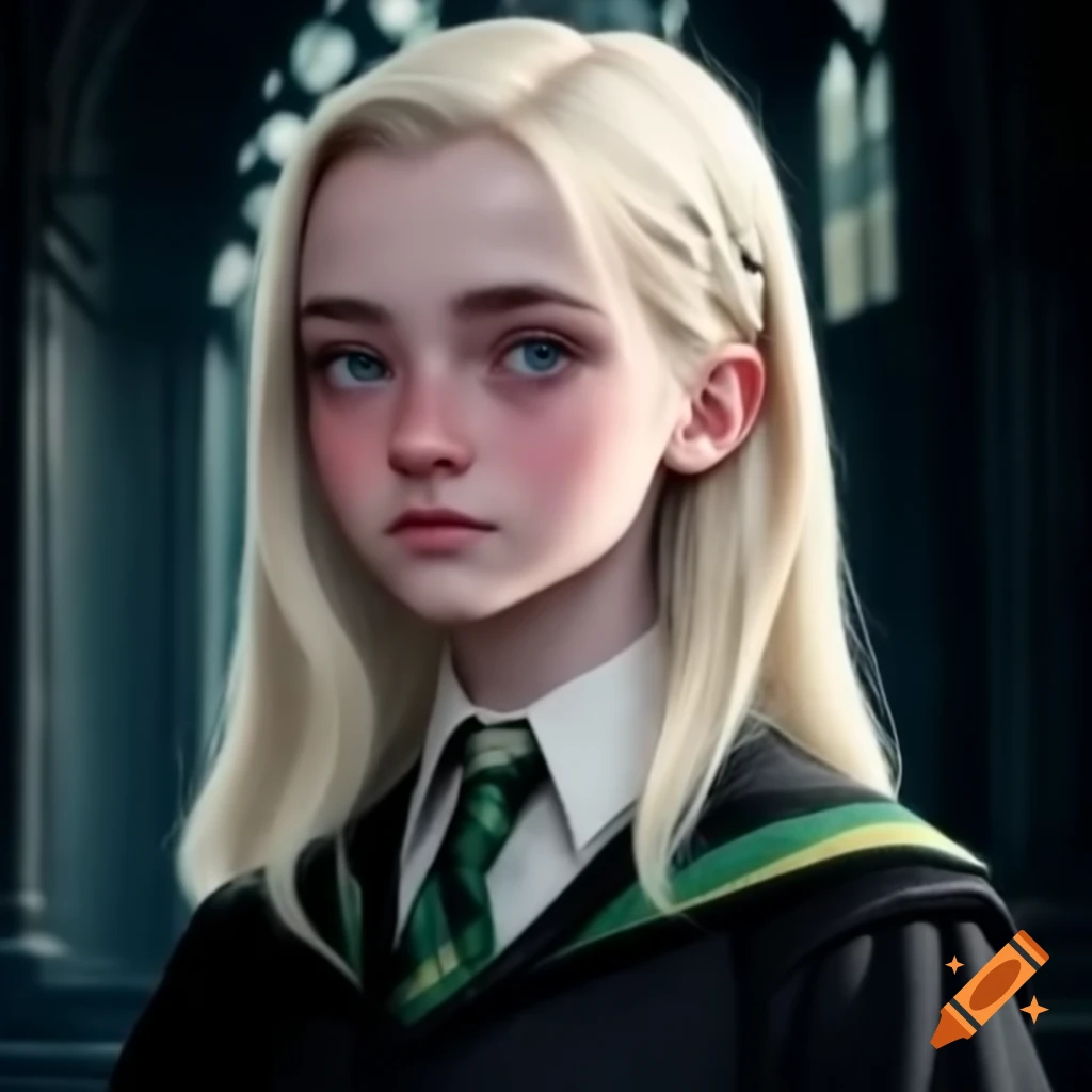 Hogwarts student from Slytherin House with pale face and blonde hair