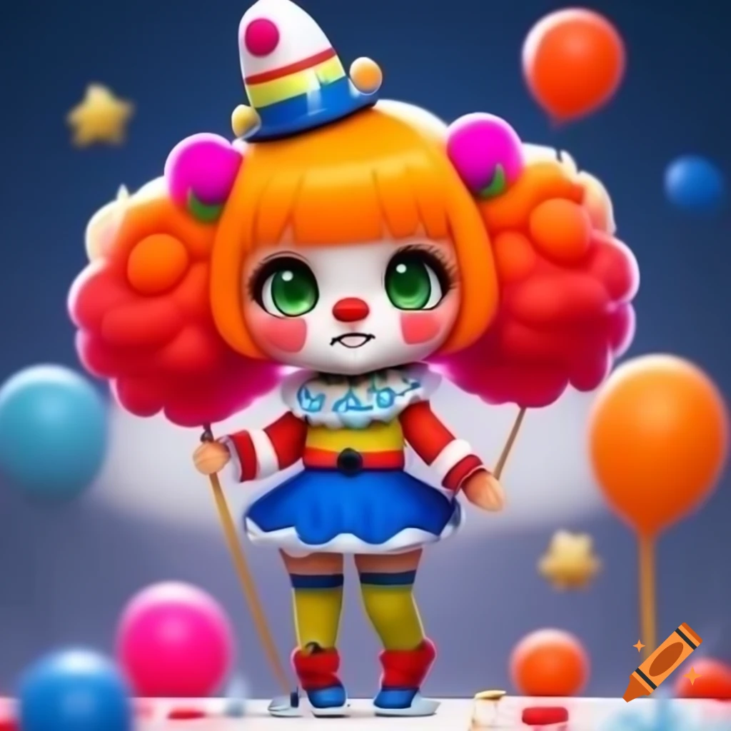 Cute anime chibi clown girl character