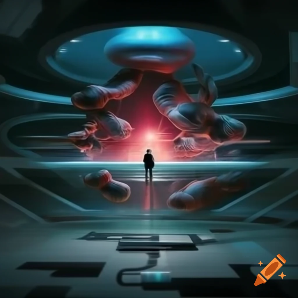 70s sci-fi organic machine art blending light by Akira Toryiama